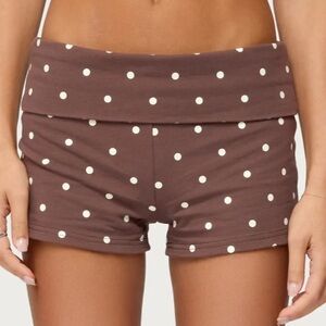 Edikted Brown Polka Dot Foldover Waist Shorts